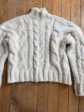 Zara Chunky Cable Knit Sweater Mock Neck Cream Women's Small